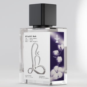 Louloudion Blissful Musk unisex parfüm şişesi; temiz pudramsı misk, çiçeksi orta notalar ve taze dip notalarla dengelenmiş modern koku.